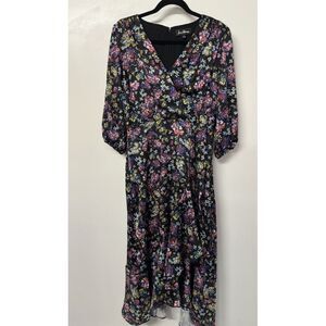 Sam Edelman Black Floral Long‎ Sleeve V-Neck Dress Black Size 4 #30